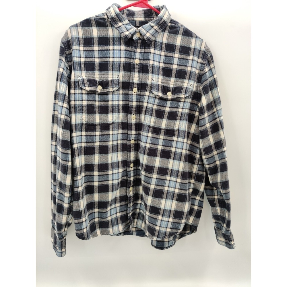 American Eagle Mens Blue Plaid Flannel Button Down Shirt Long Sleeve Large L